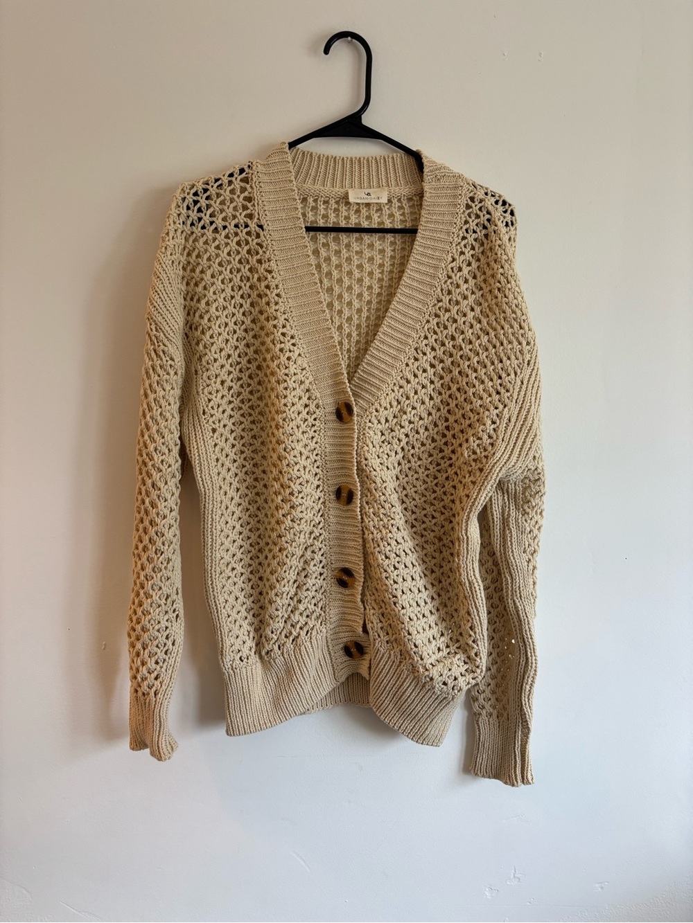 Open-Knit Cream Button-Front Women's Cardigan